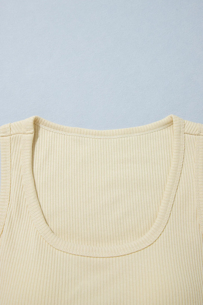 Ribbed Knit Sweet Lace Hem Vest – Beige