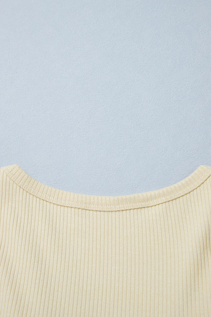 Ribbed Knit Sweet Lace Hem Vest – Beige