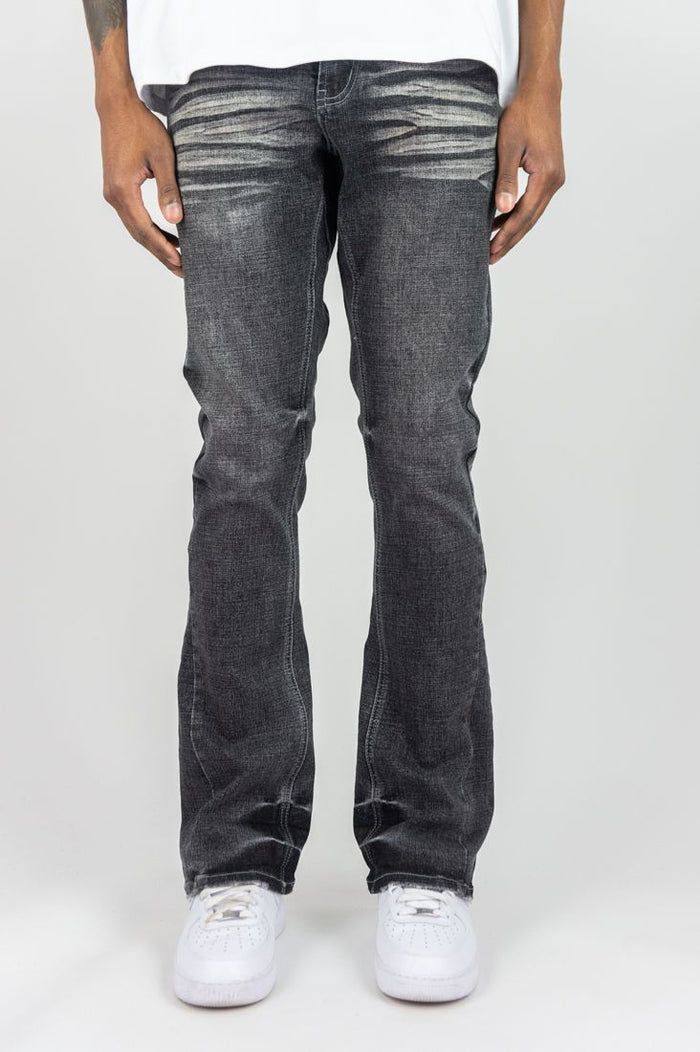 Roar Denim Basic stacked flare jeans in grey sand with a high-waisted fit and layered flare design, casual streetwear style.