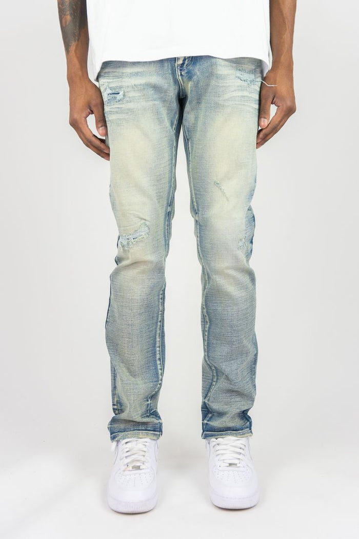 Roar Denim R&R slim straight denim jeans in light sand blue with classic five-pocket design and subtle fading.