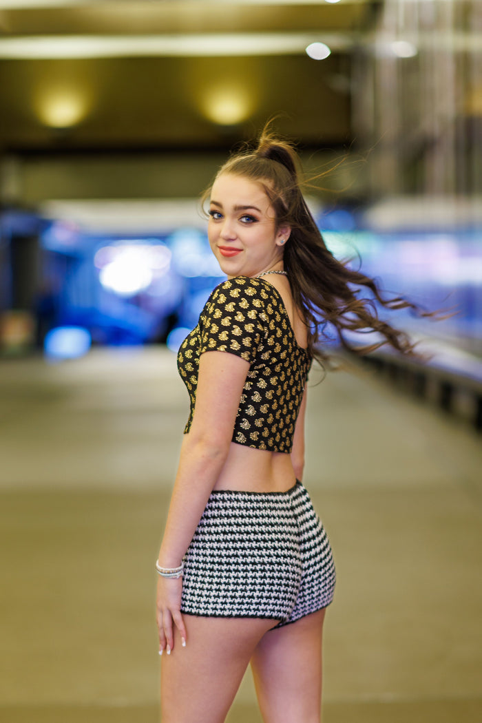 Ruchi's Handmade Crochet Houndstooth Stitch Black & White Shorts