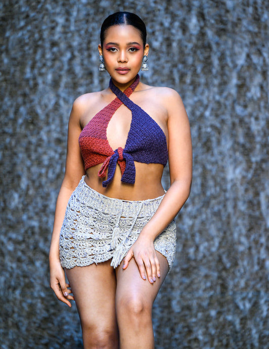 Ruchi's Handmade Crochet Multi colored Bralettes & Light Grey Mini Skirt