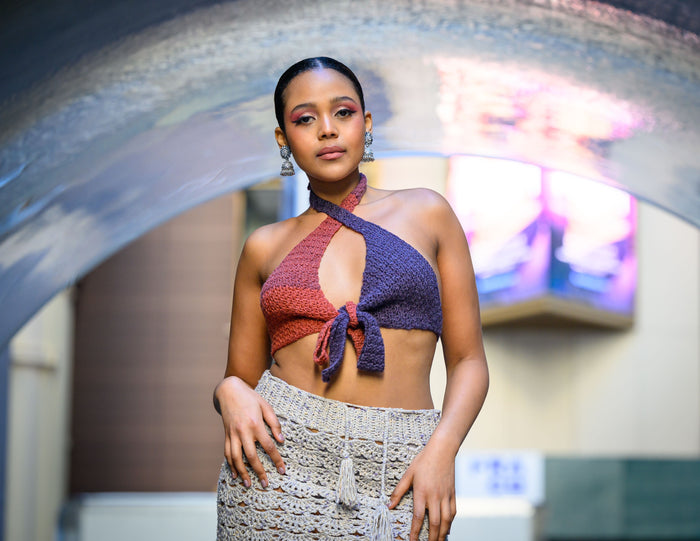 Ruchi's Handmade Crochet Multi colored Bralettes & Light Grey Mini Skirt