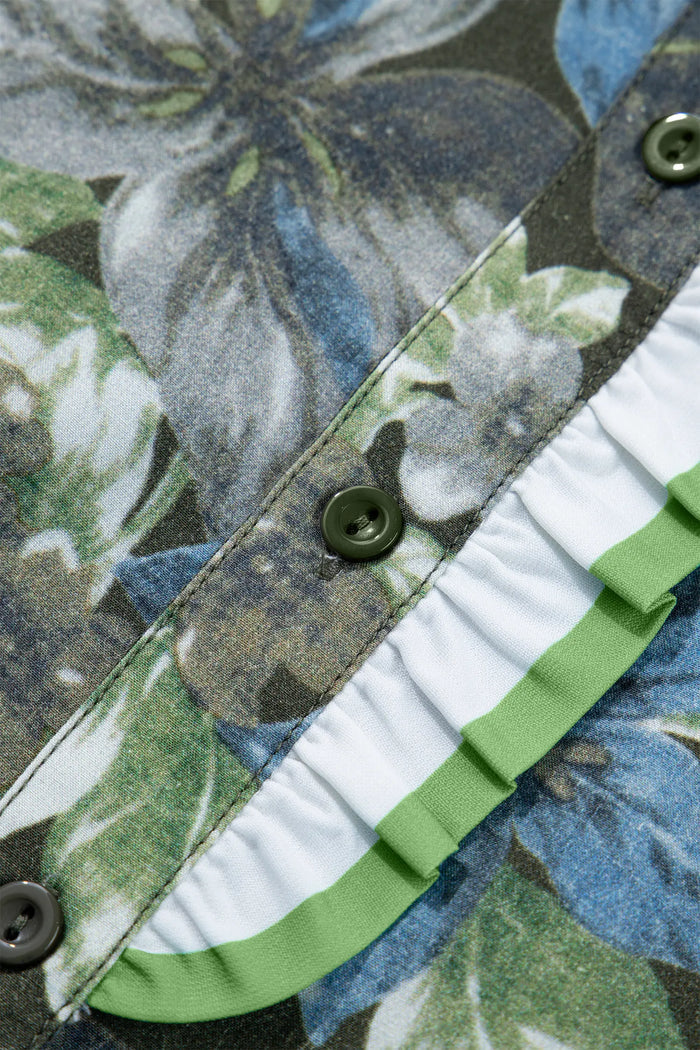 Ruffled Short Sleeve Floral Summer Blouse – Green