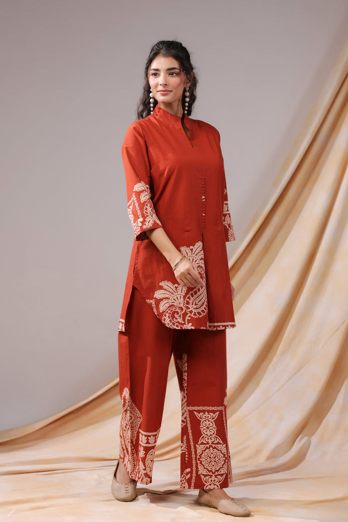 Rust Paisley Printed Cotton Co-ord Set