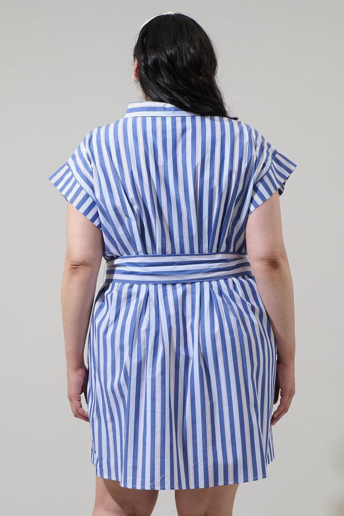 Samera Stripe Button Up Mini Dress Curve
