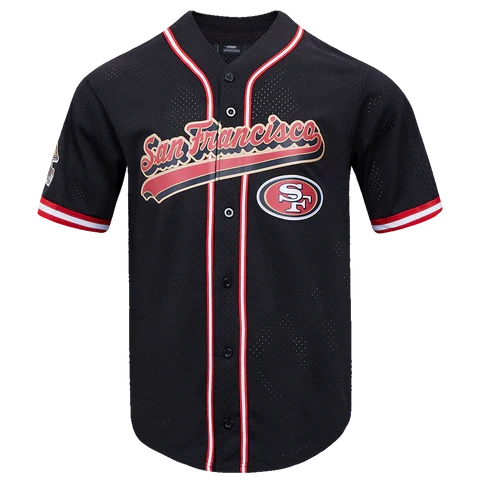 Black San Francisco 49ers Script Tail button-down shirt by Pro Standard, featuring team logo and classic design.