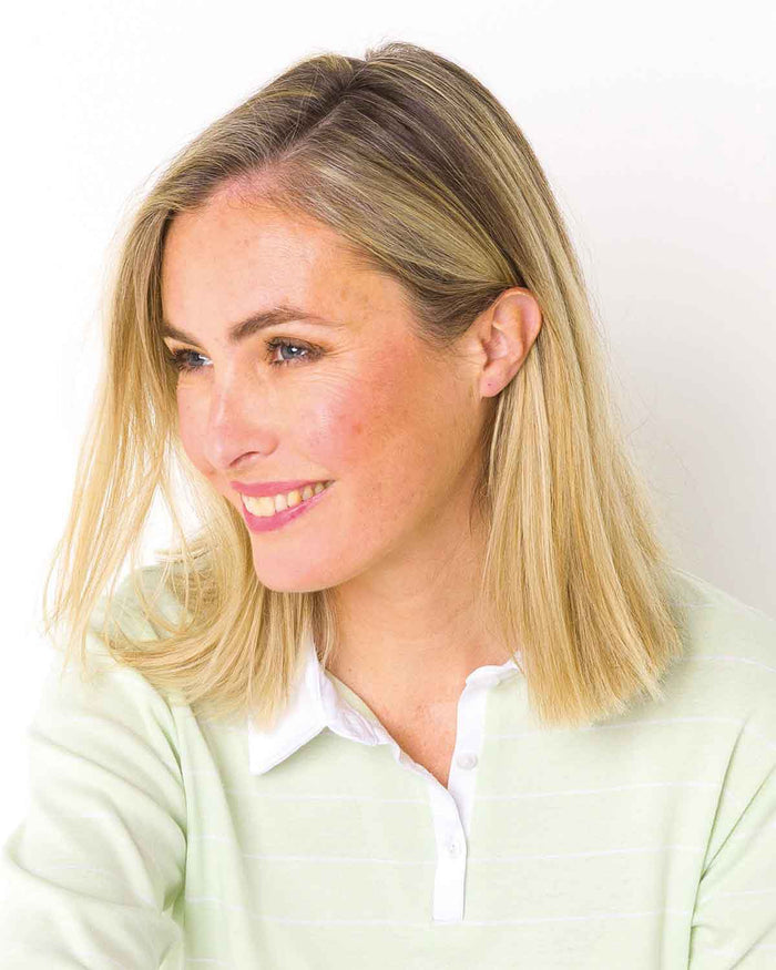 Sarah Striped Long Sleeve Cotton Polo Top - Mint - Image 3 - The Classic Boutique