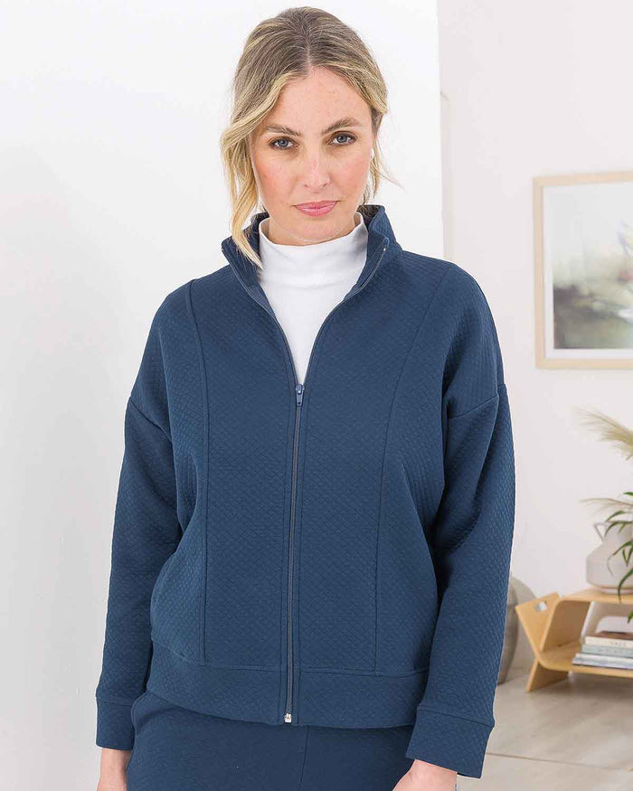 Savanna Quilted Zip Leisure Cardigan - Navy - Image 1 - The Classic Boutique