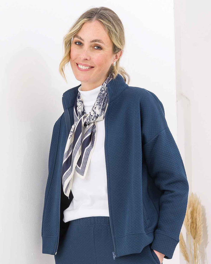 Savanna Quilted Zip Leisure Cardigan - Navy - Image 2 - The Classic Boutique
