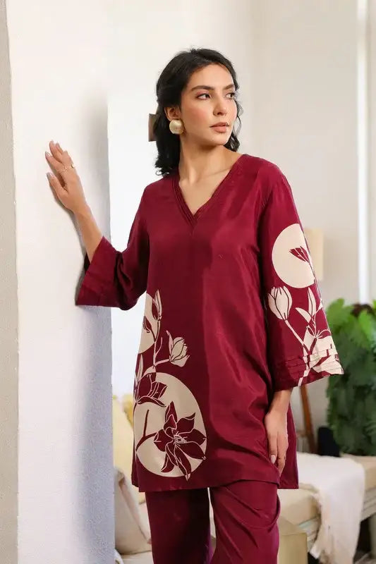 Scarlet Wine Russian Silk Co-ord Set