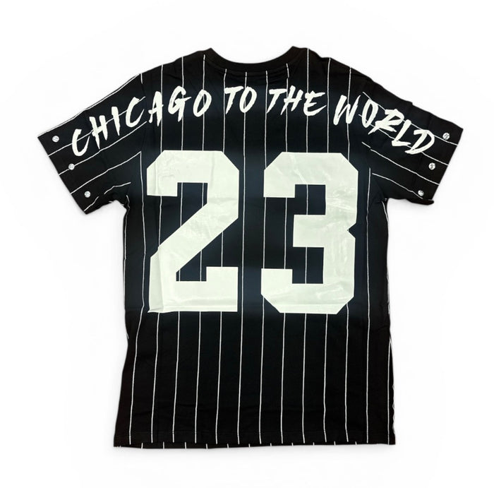 Black SD SPORT Chicago short sleeve T-shirt with graphic design, crew neck, and relaxed fit.