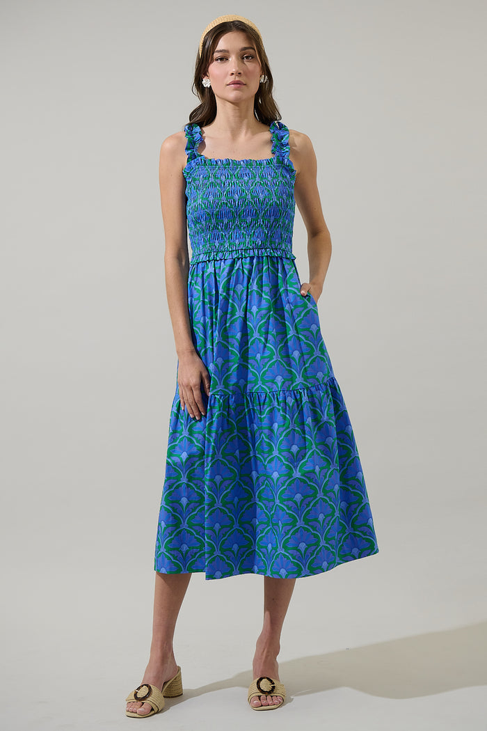 Sera Floral Ember Smocked Midi Dress