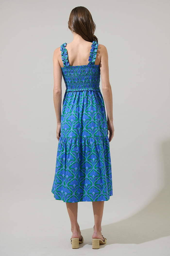 Sera Floral Ember Smocked Midi Dress