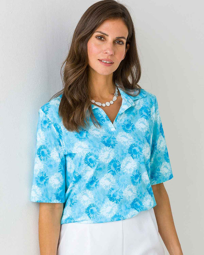 Seraphina Patterned Cotton Short Sleeved Polo Top - Image 1 - The Classic Boutique