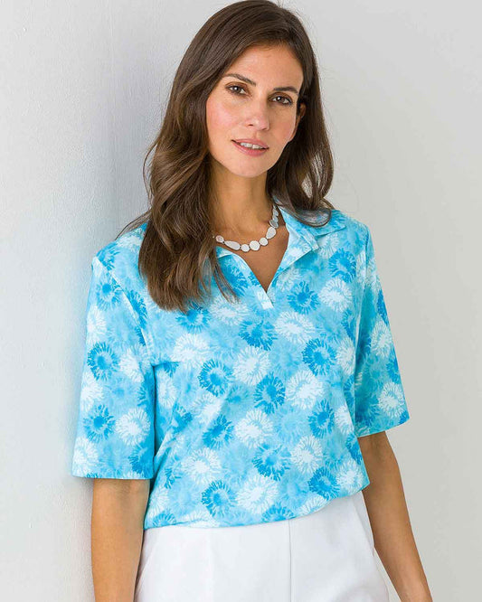 Seraphina Patterned Cotton Short Sleeved Polo Top - Image 1 - The Classic Boutique