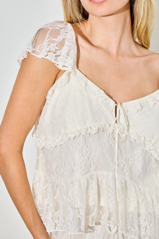 Shawna Short Sleeve Lace Top Ivory