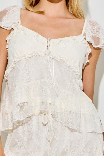 Shawna Short Sleeve Lace Top Ivory