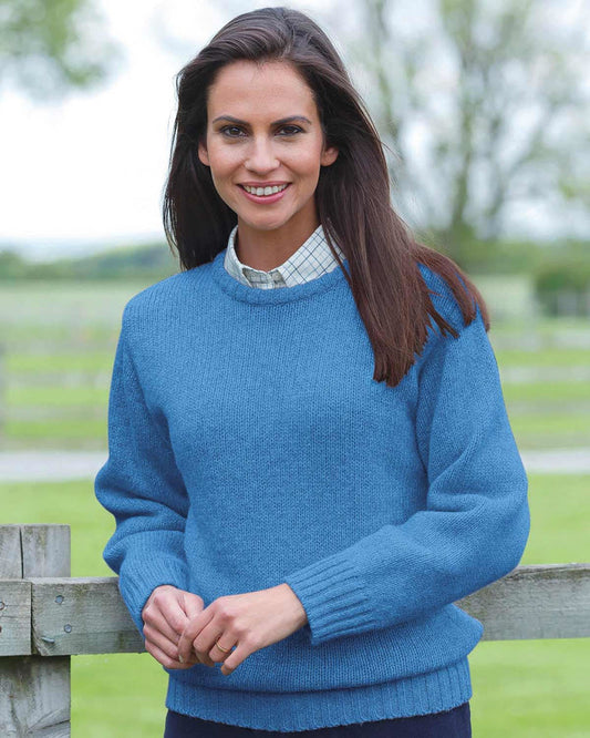 Shetland Wool Crew Neck Jumper - Cornflower - The Classic Boutique
