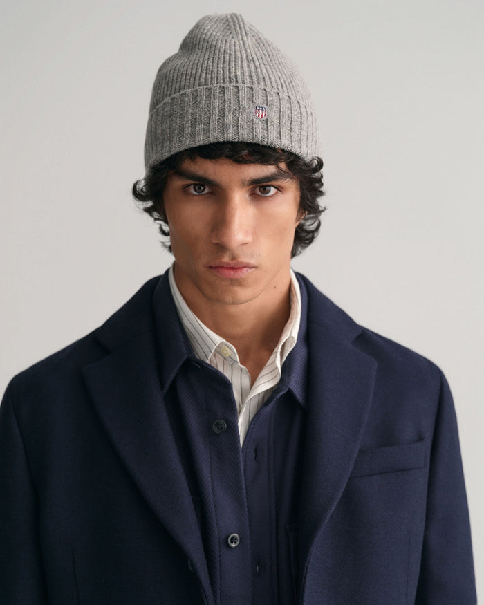 Shield Wool Beanie in Grey