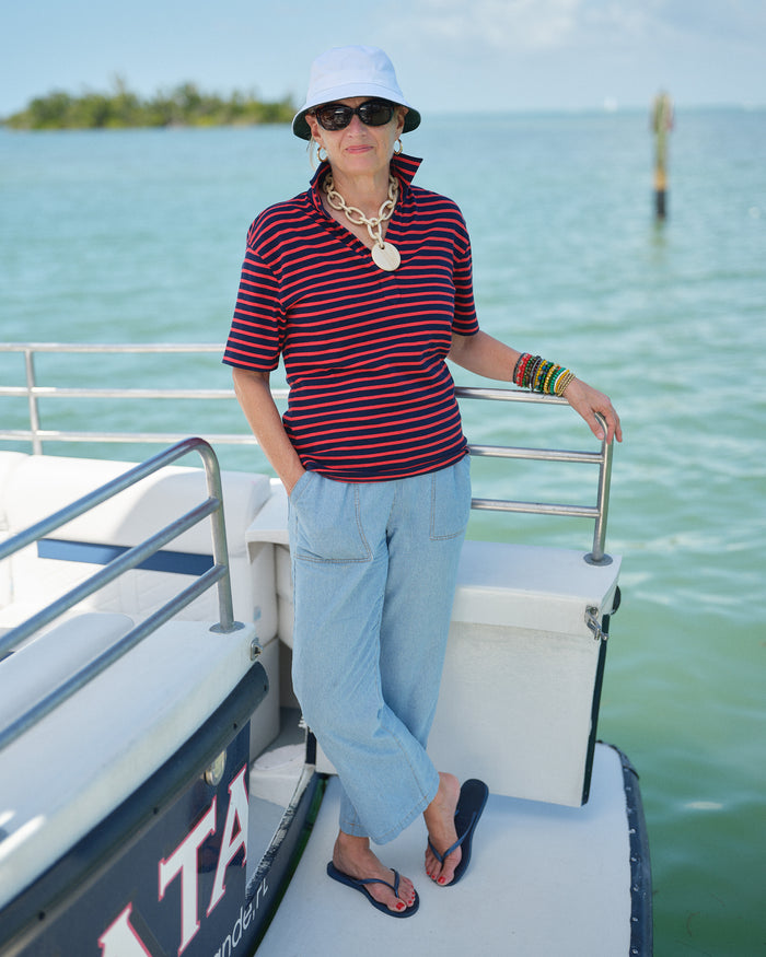 Short Sleeve Inlet in Navy/Red