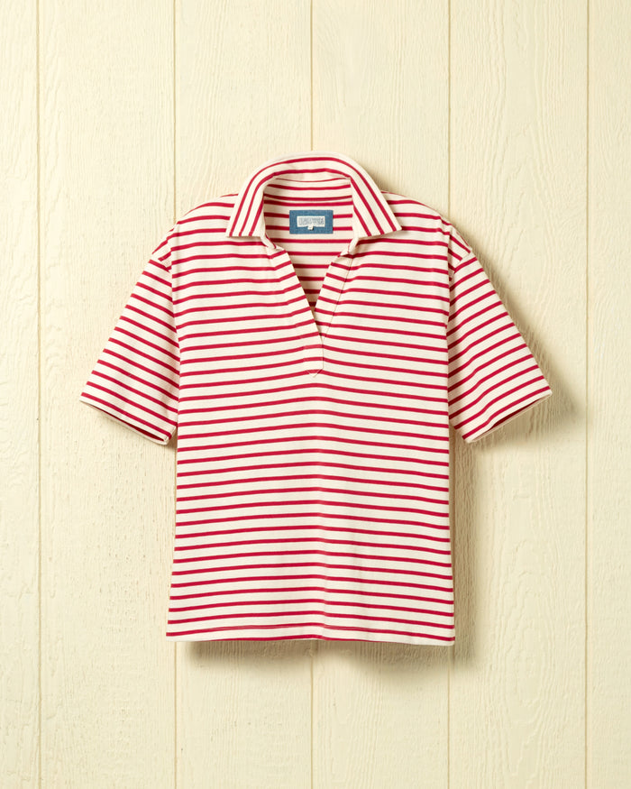 Short Sleeve Inlet in Off White/Red