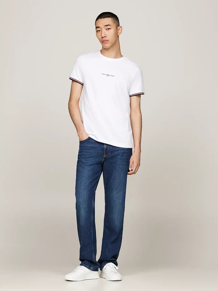 Signature Tipped Cuff Slim Tee in White