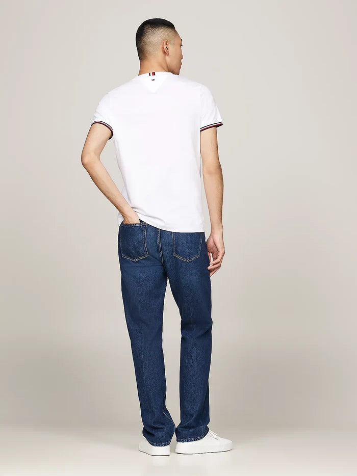 Signature Tipped Cuff Slim Tee in White