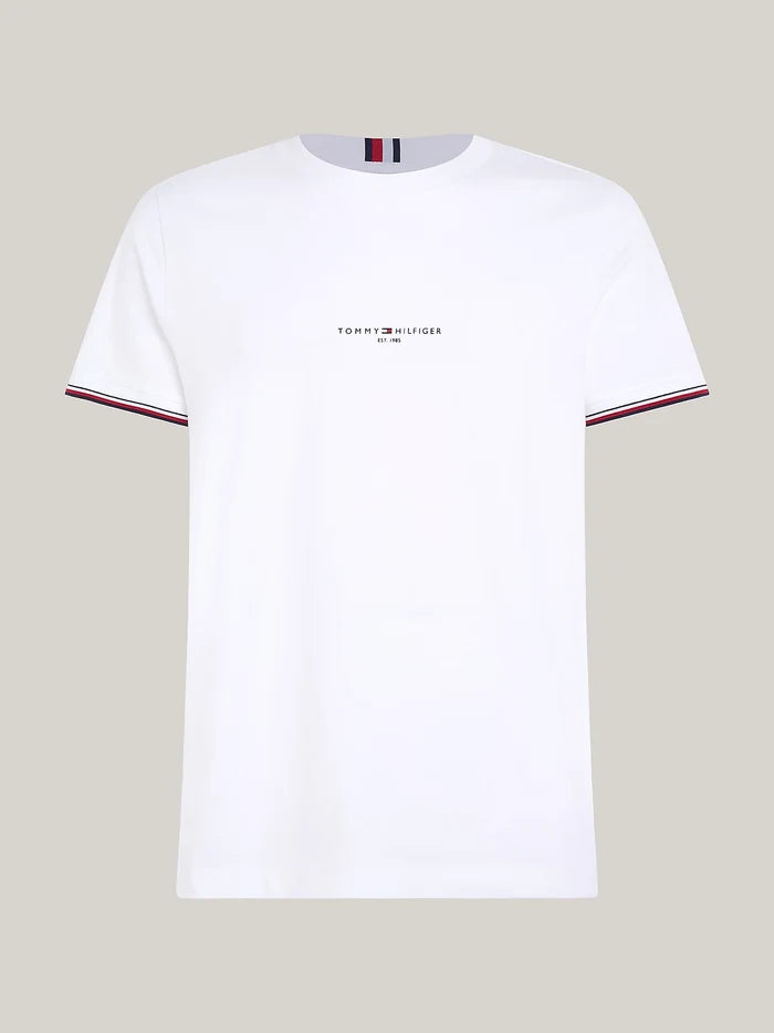 Signature Tipped Cuff Slim Tee in White