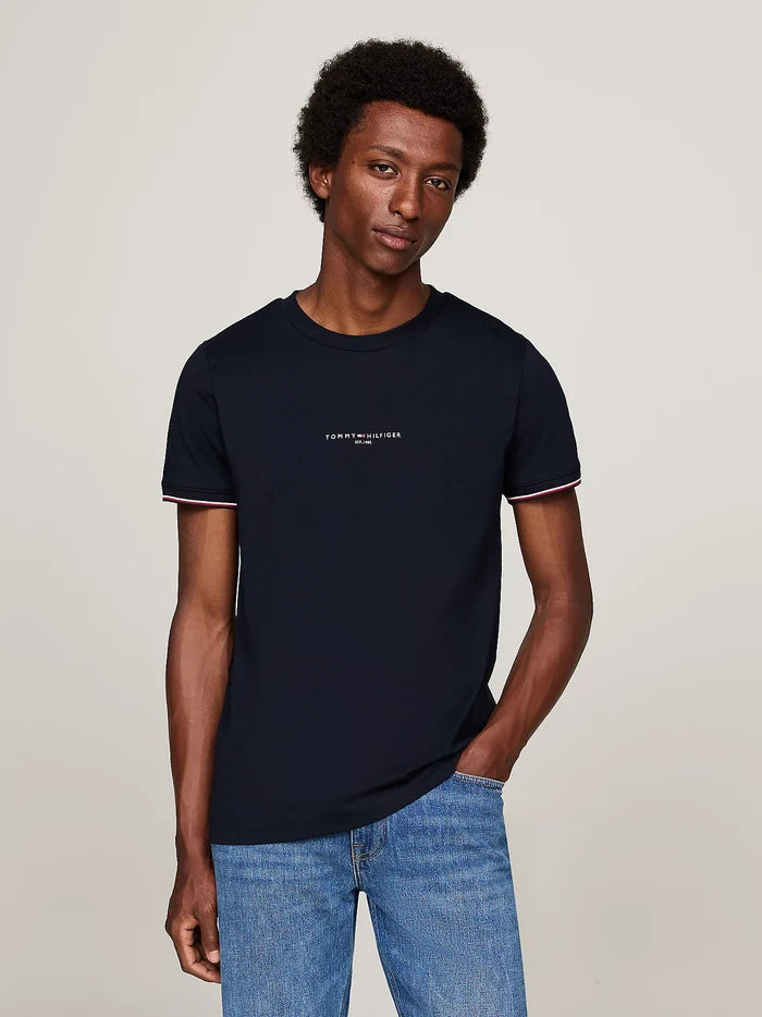 Signature Tipped Cuff Tee in Navy