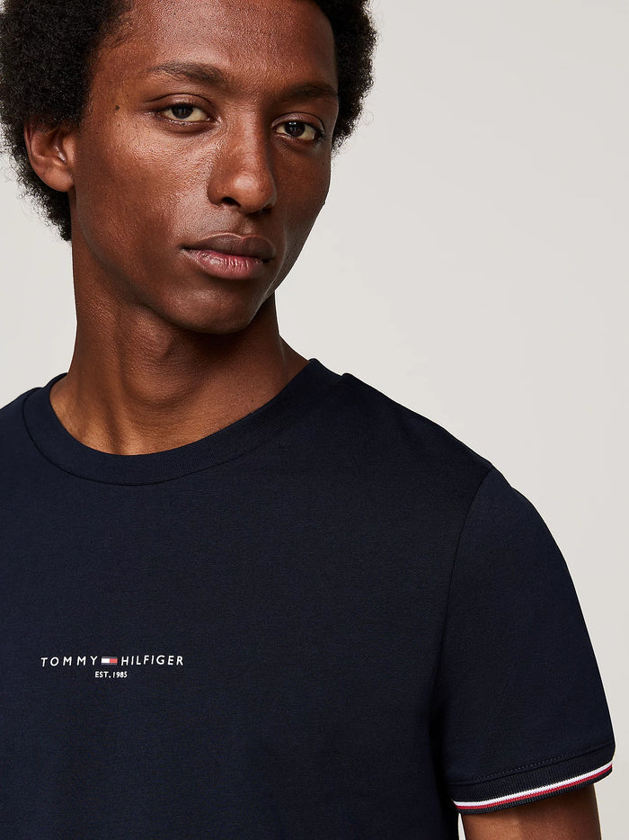 Signature Tipped Cuff Tee in Navy