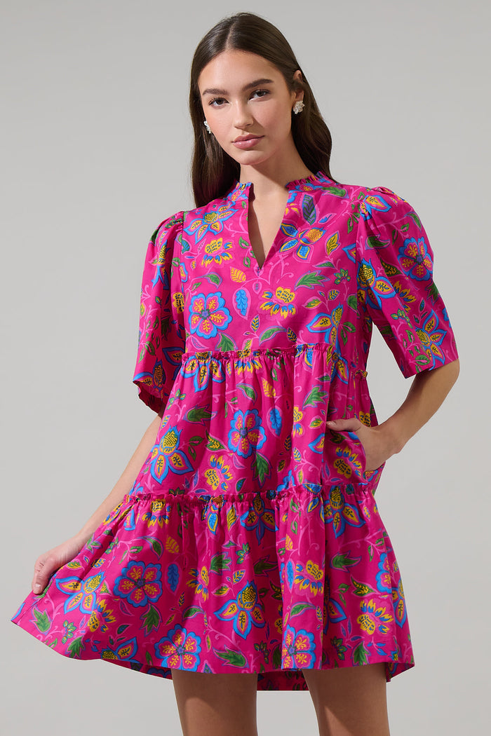 Signy Floral Dixie Split Neck Shift Dress