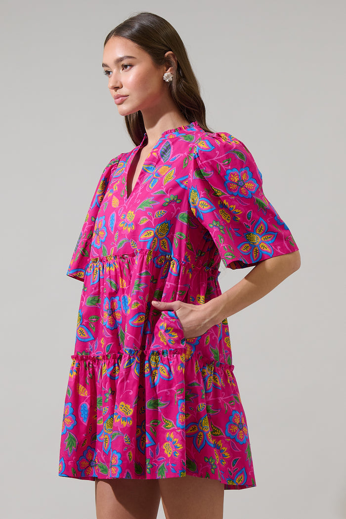 Signy Floral Dixie Split Neck Shift Dress