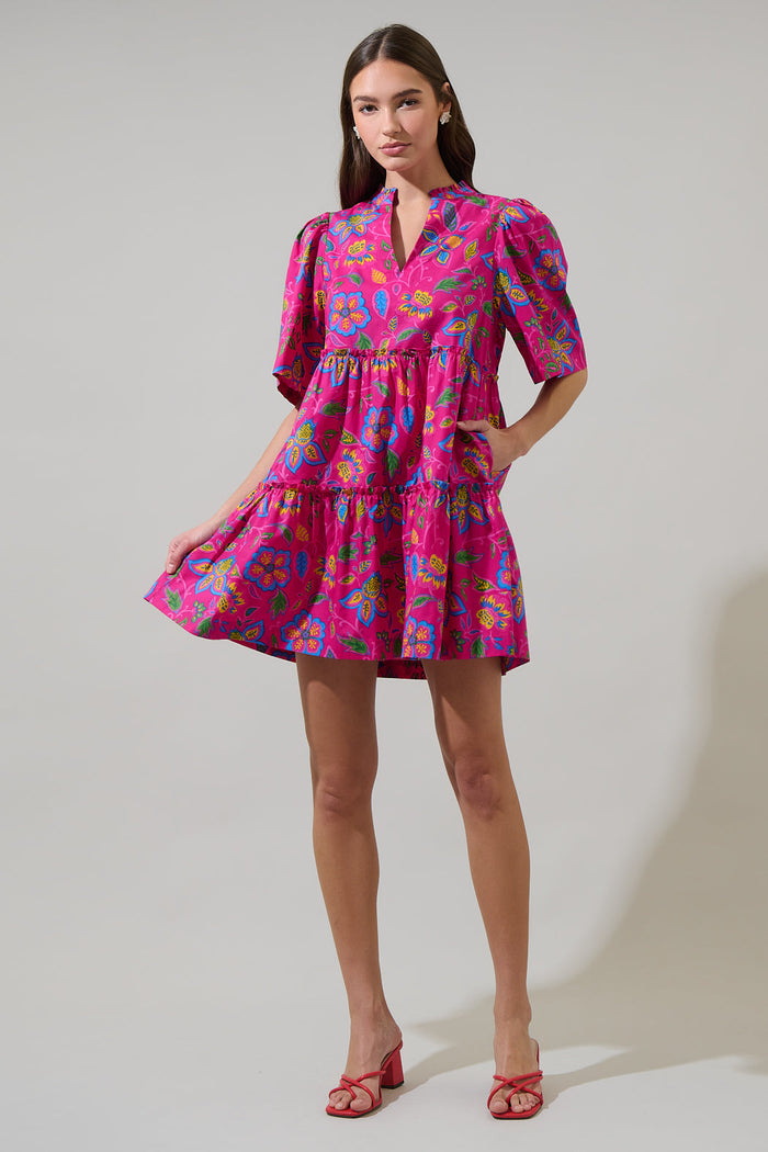Signy Floral Dixie Split Neck Shift Dress