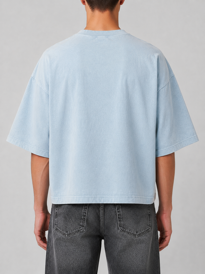 Silent Verse Ascension oversized cropped T-shirt in light blue, casual fit with short sleeves and relaxed style.