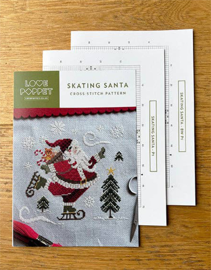 Skating Santa Cross Stitch Kit, Love Poppet