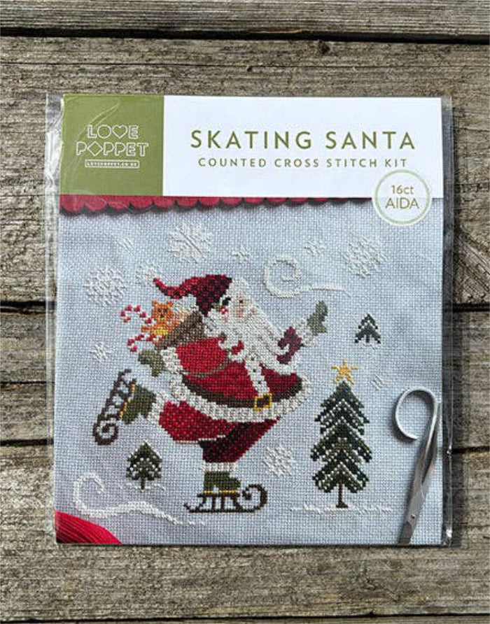 Skating Santa Cross Stitch Kit, Love Poppet