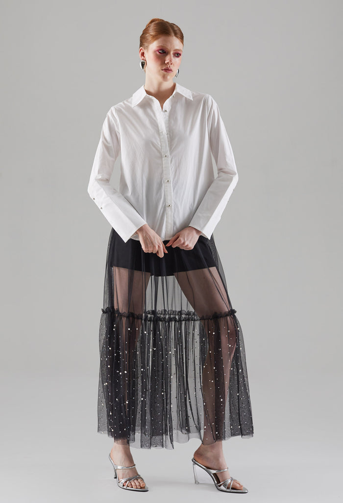Slick Metallic Button Blouse