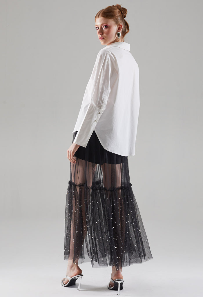 Slick Metallic Button Blouse