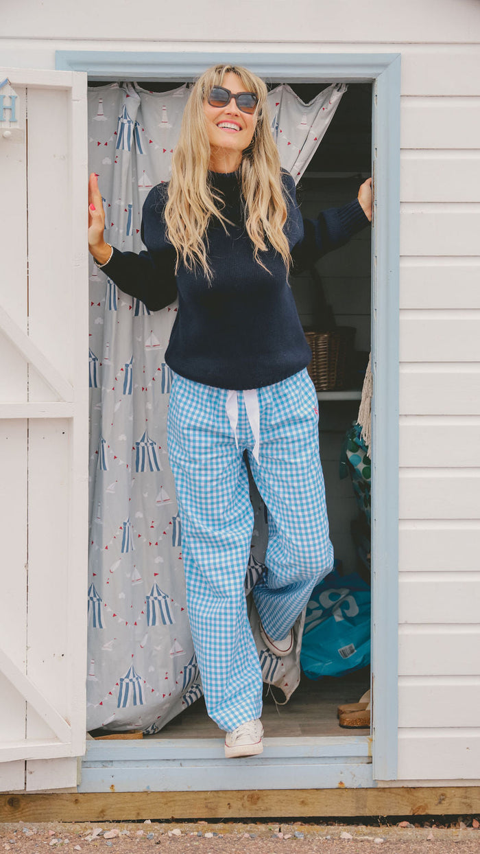 Slouchy Trousers Bottoms | Blue Gingham