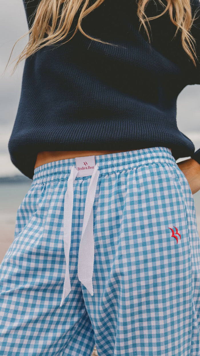 Slouchy Trousers Bottoms | Blue Gingham