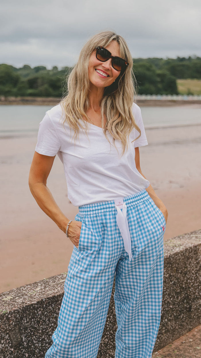 Slouchy Trousers Bottoms | Blue Gingham