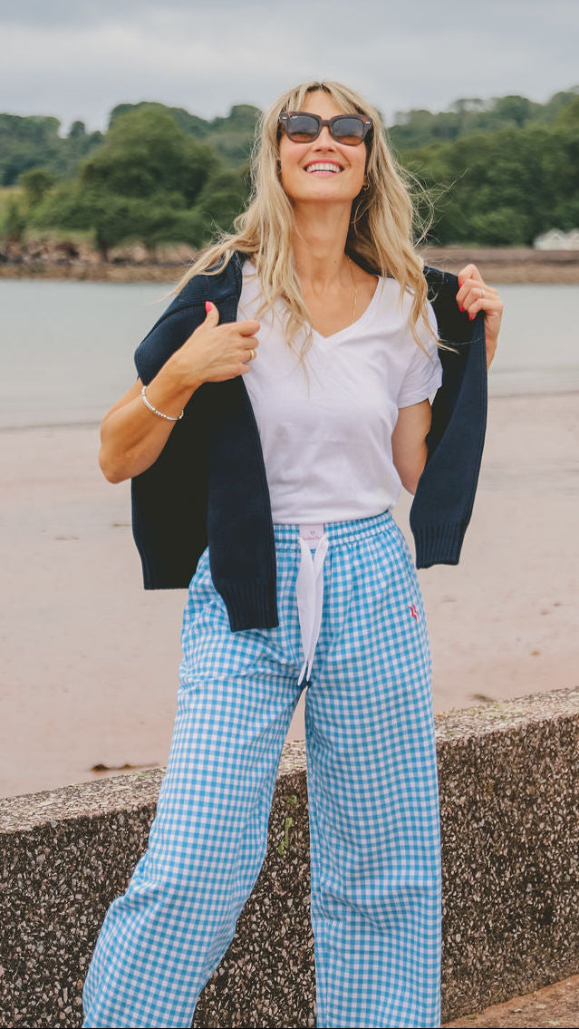 Slouchy Trousers Bottoms | Blue Gingham