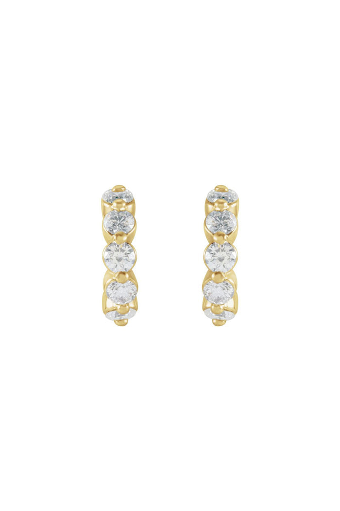 Small 9.25mm Diamond Halo Hoop Earrings - 3/8 CTW Diamonds 14k Yellow Gold