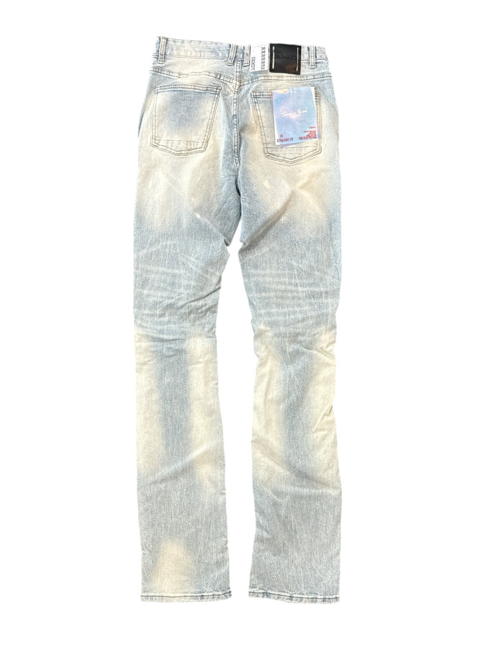 Smoke Rise Aim High denim tapestry with appliqué stack design in Seville Blue, showcasing detailed craftsmanship and vibrant color.