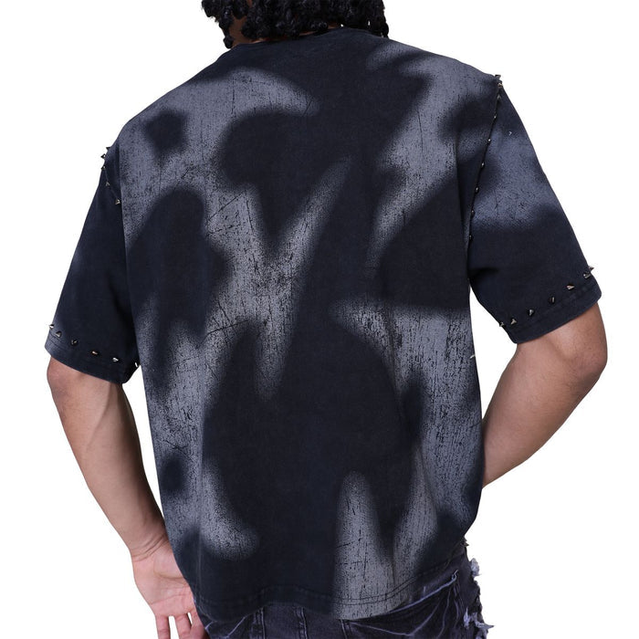 Black Smoke Rise Ascended studded tee shirt featuring metal studs and a casual fit, perfect for edgy fashion styles.