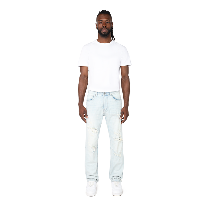 Smoke Rise Vintage Wash denim jeans in Norwell Blue, showcasing classic fit and distressed detailing from the front view.