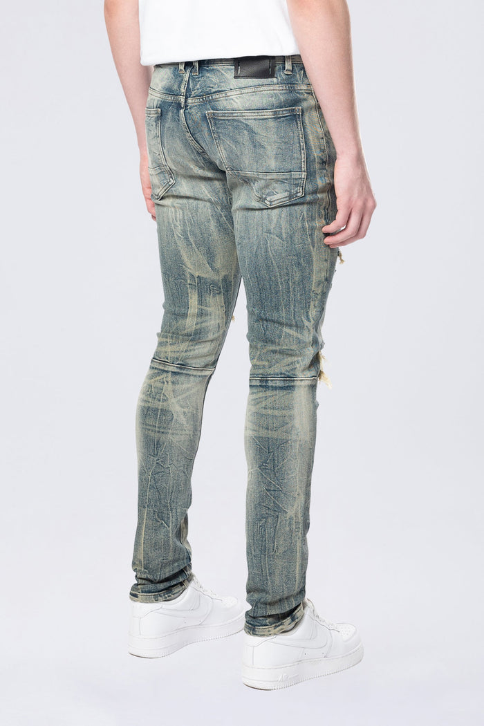 Smoke Rise Vintage Wash denim jeans in Topaz Blue, showcasing classic fit and faded detailing with a stylish denim texture.