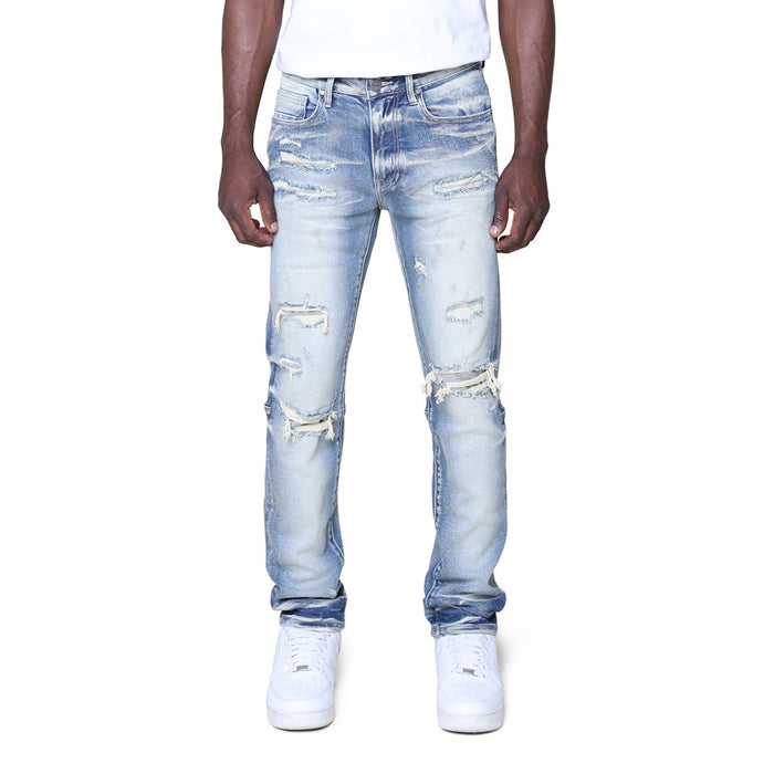 Smoke Rise vintage washed denim in Fennel Blue, stylish denim jeans with a relaxed fit and faded wash design.