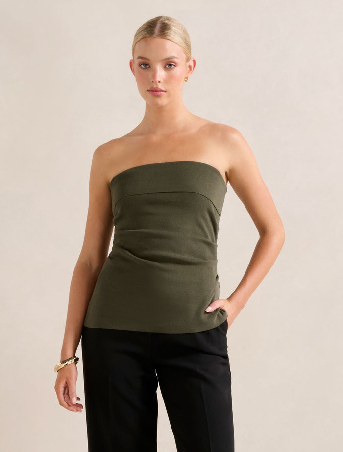 Sofia Asymmetric Knit Top Khaki Forever New